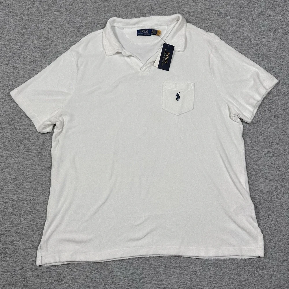 Polo Ralph Lauren Shirt Mens XXL White Terry Cloth Short Sleeve Preppy Outdoor